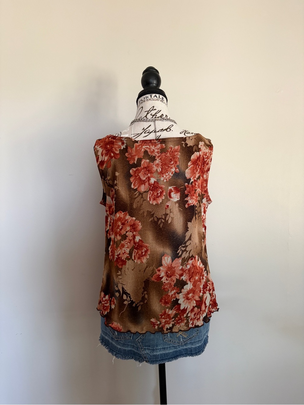 Y2K 90’s Jessica Vintage Brown Fall Floral Cowl Neck Sleeveless Top - Picture 5 of 9